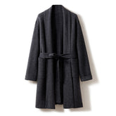 100% Cashmere Mid-length Belted Jacket Long Cardigan